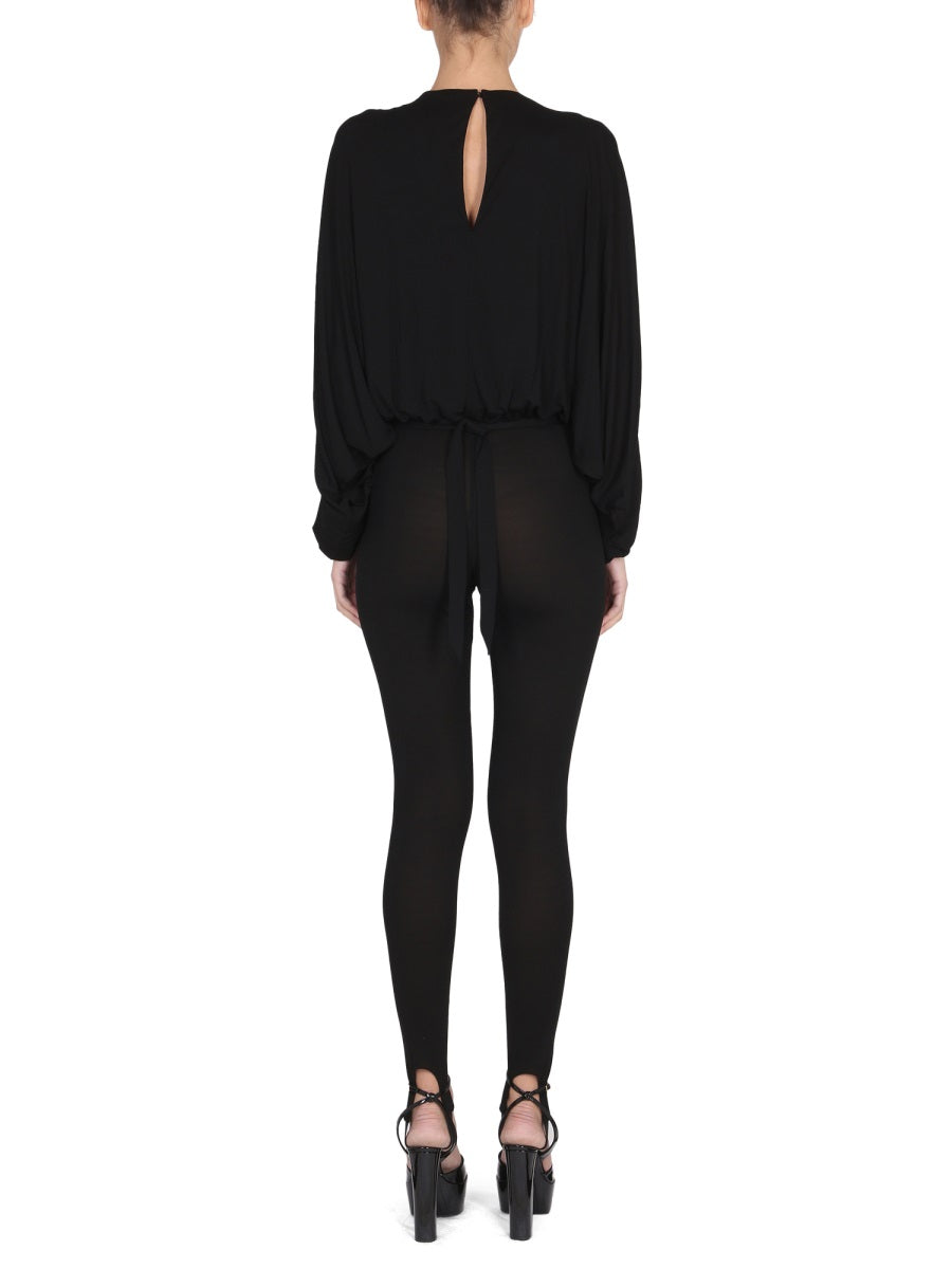 SAINT LAURENT Women's Open Sleeve Crepe Jumpsuit with One-Button Closure