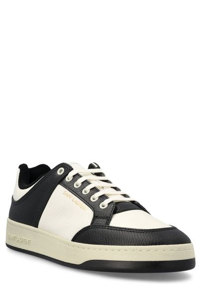 SAINT LAURENT Men's Leather and Canvas Low-Top Sneakers in Coffee