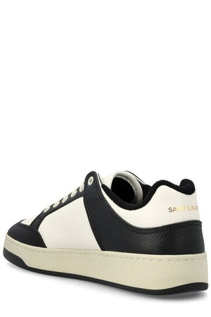 SAINT LAURENT Men's Leather and Canvas Low-Top Sneakers in Coffee