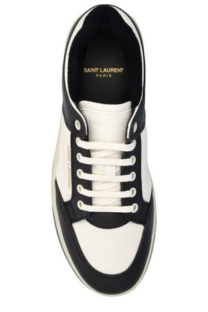 SAINT LAURENT Men's Leather and Canvas Low-Top Sneakers in Coffee