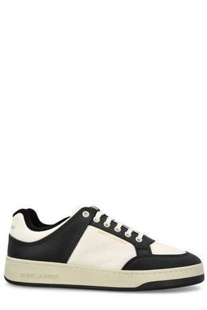 SAINT LAURENT Men's Leather and Canvas Low-Top Sneakers in Coffee