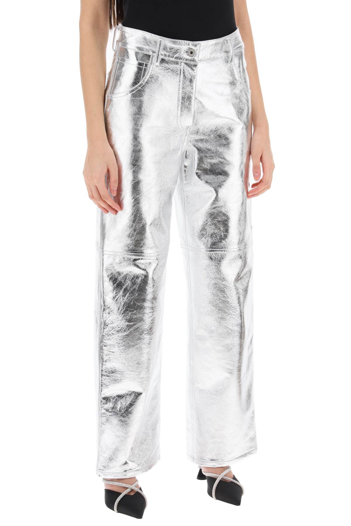 INTERIOR Laminated Leather Straight Cut Pants - Size US 2