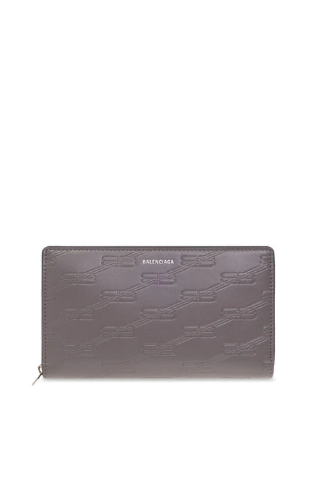 BALENCIAGA Men's Zipped Leather Continental Wallet with Monogram