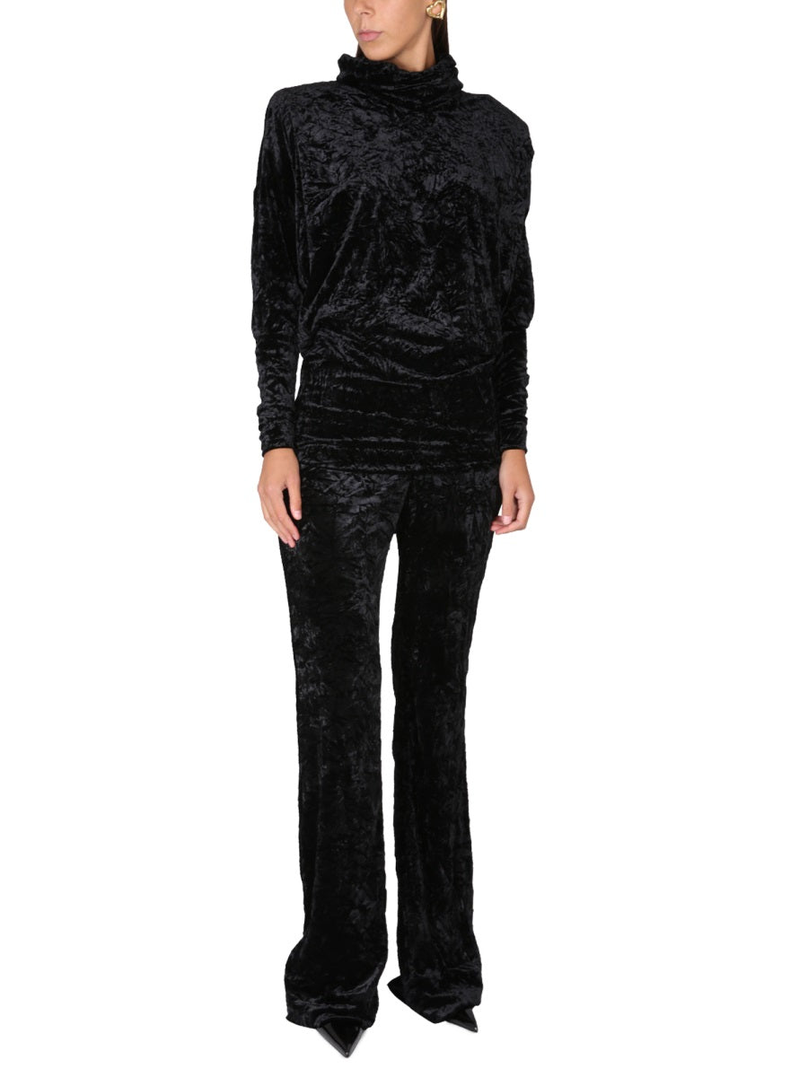 SAINT LAURENT Velvet Turtleneck Top with High Scarf Collar