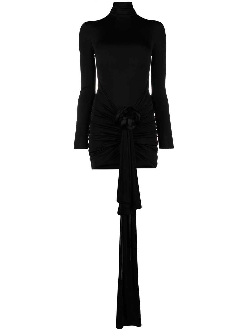 SAINT LAURENT Elegant Rose-Appliqué Velvet Mini Dress