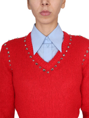 GUCCI V-Neck Studded Mohair Sweater - Women's Fashion