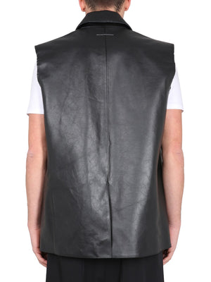 MM6 MAISON MARGIELA Modern Leather Vest with Notched Lapels