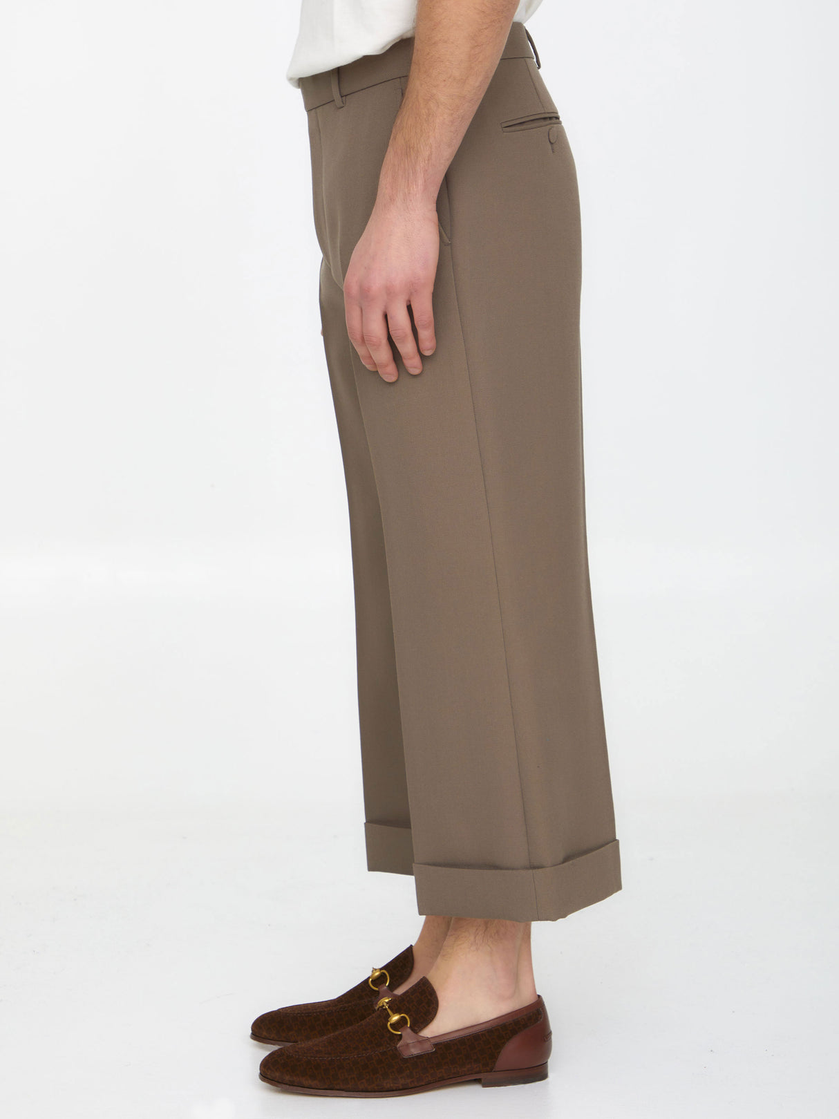 GUCCI Men's Taupe Wool Trousers for SS23