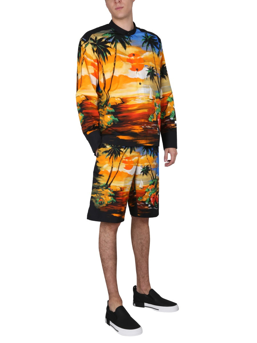 DOLCE & GABBANA Men's Mini Bermuda Shorts with Tropical Print