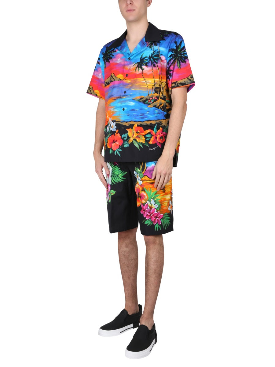 DOLCE & GABBANA Men's Mini Bermuda Shorts with Hawaii Print