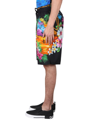 DOLCE & GABBANA Men's Mini Bermuda Shorts with Hawaii Print