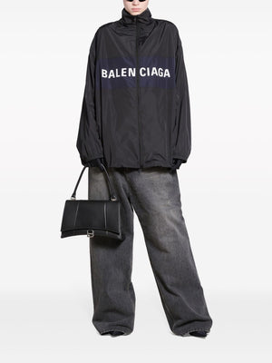 BALENCIAGA メンズ軽量ブラックナイロンジャケット ロゴプリント付き