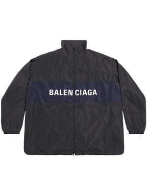 BALENCIAGA メンズ軽量ブラックナイロンジャケット ロゴプリント付き