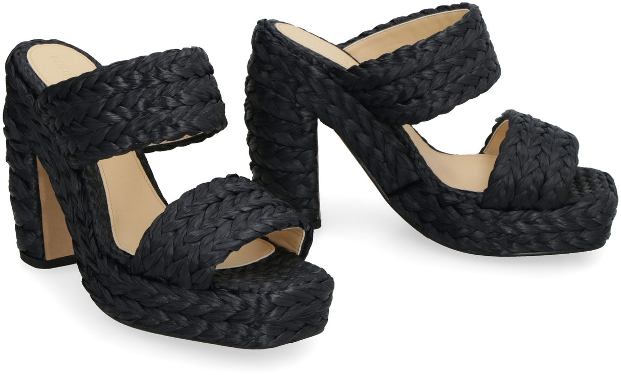 BOTTEGA VENETA ラフィアプラットフォームサンダル（ヒール高12cm）