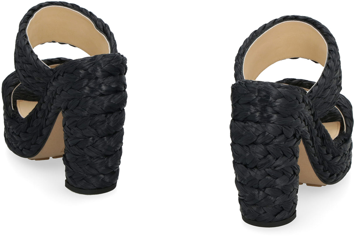 BOTTEGA VENETA Raffia Platform Sandals with 12cm Heel