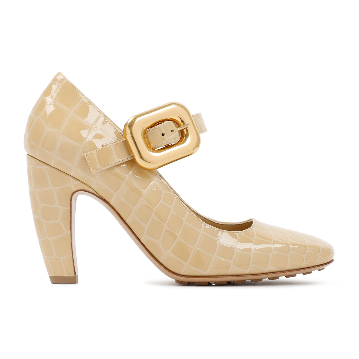 BOTTEGA VENETA Luxurious Nude Croco Leather Mary Jane Pumps for Women