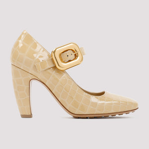 BOTTEGA VENETA Luxurious Nude Croco Leather Mary Jane Pumps for Women