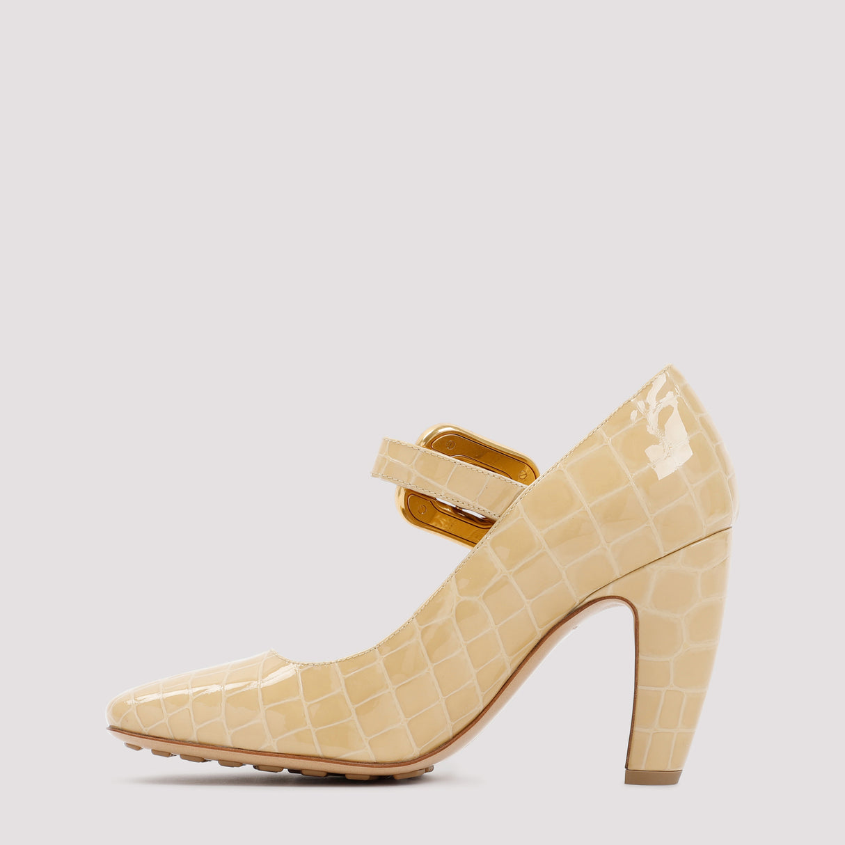 BOTTEGA VENETA Luxurious Nude Croco Leather Mary Jane Pumps for Women