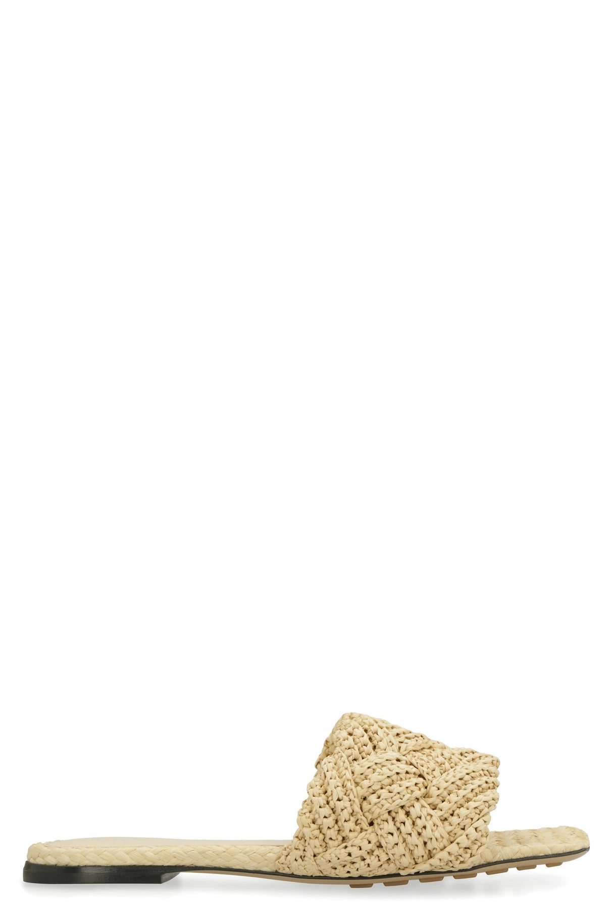 BOTTEGA VENETA Beige Raffia Sandals with Square Toeline for Women