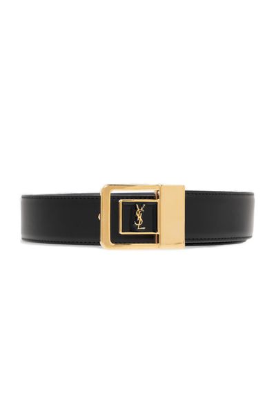 SAINT LAURENT Logo-Plaque Leather Belt for Women