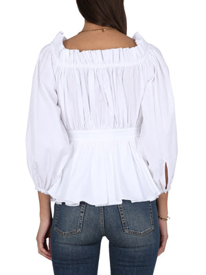 ALEXANDER MCQUEEN Essential Cotton Poplin Top with Round Neckline and Elastic Waist