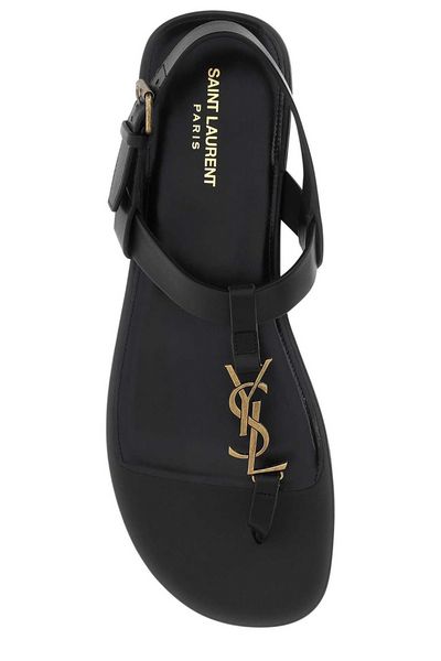 SAINT LAURENT Raffia Logo Plaque Sandals with 0.5cm Heel