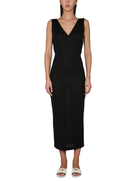 TOM FORD Slinky V-Neck Dress with Back Crisscross Detail