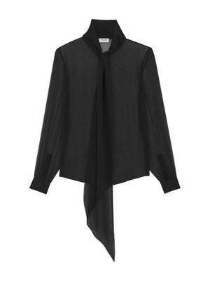 SAINT LAURENT Elegant Pussy-Bow Silk Blouse