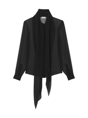 SAINT LAURENT Elegant Pussy-Bow Silk Blouse