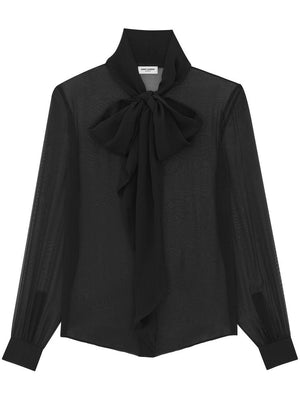 SAINT LAURENT Elegant Pussy-Bow Silk Blouse