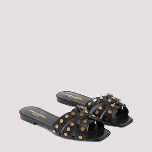 SAINT LAURENT Leather Tribute Sandals - Heel Height: 1CM