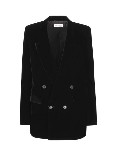 SAINT LAURENT Timeless Double-Breasted Textured Leather Jacket