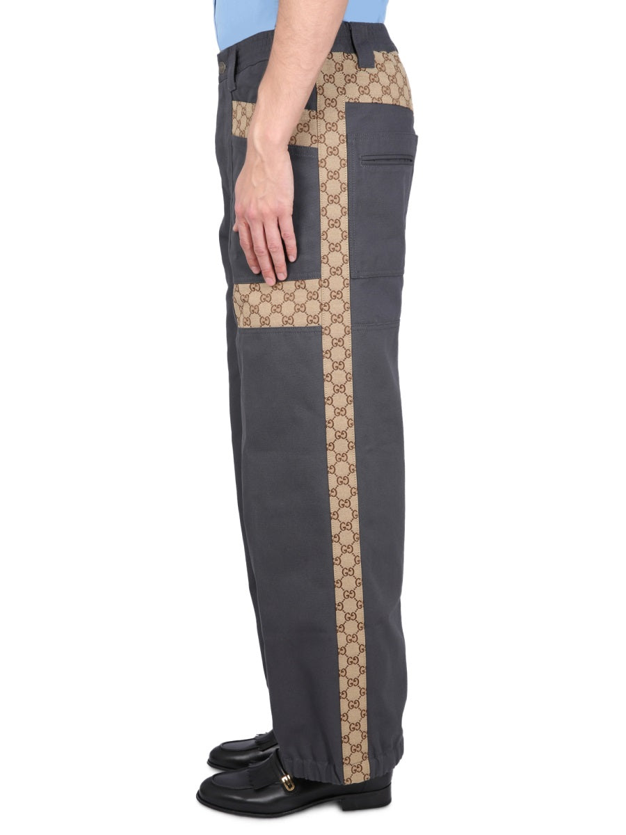 GUCCI Cotton Fabric Pants with GG Inserts