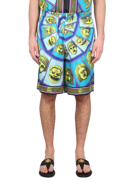 VERSACE Silk Mini Shorts with Elastic Waistband