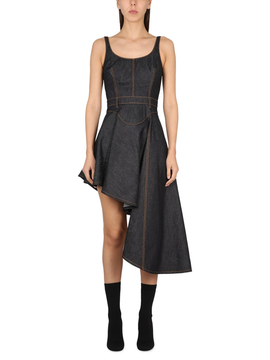 ALEXANDER MCQUEEN Chic Denim Dress with Round Neckline