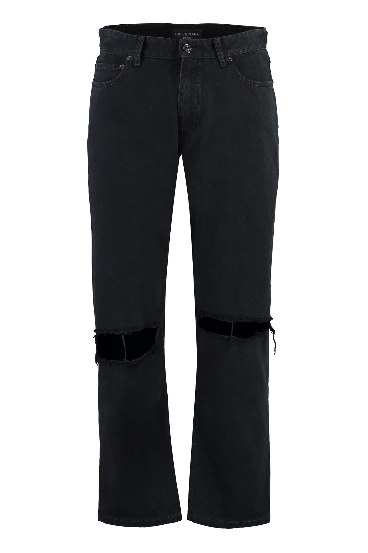 BALENCIAGA 5-Pocket Straight-Leg Distressed Jeans