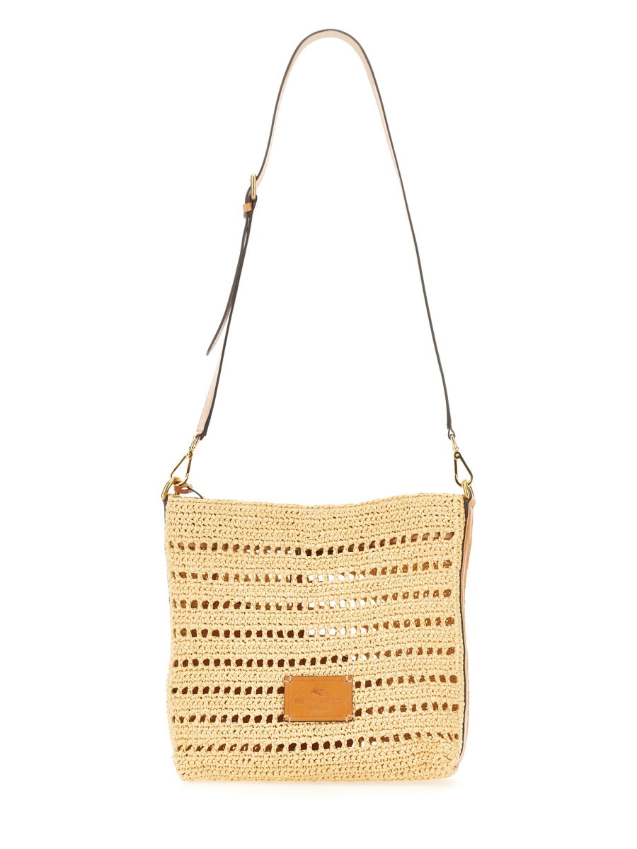 ETRO Perforated Raffia Shoulder Handbag - Adjustable & Removable Strap