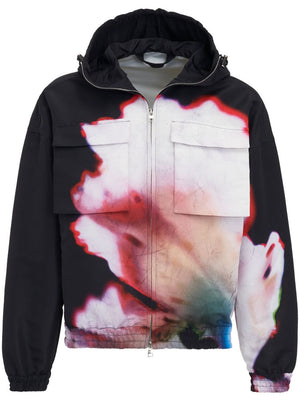 ALEXANDER MCQUEEN Floral Print Hooded Windbreaker Jacket