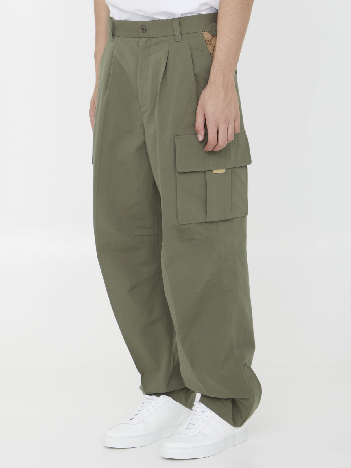 GUCCI Cotton Cargo Trousers with Zipped Ankle Cuffs