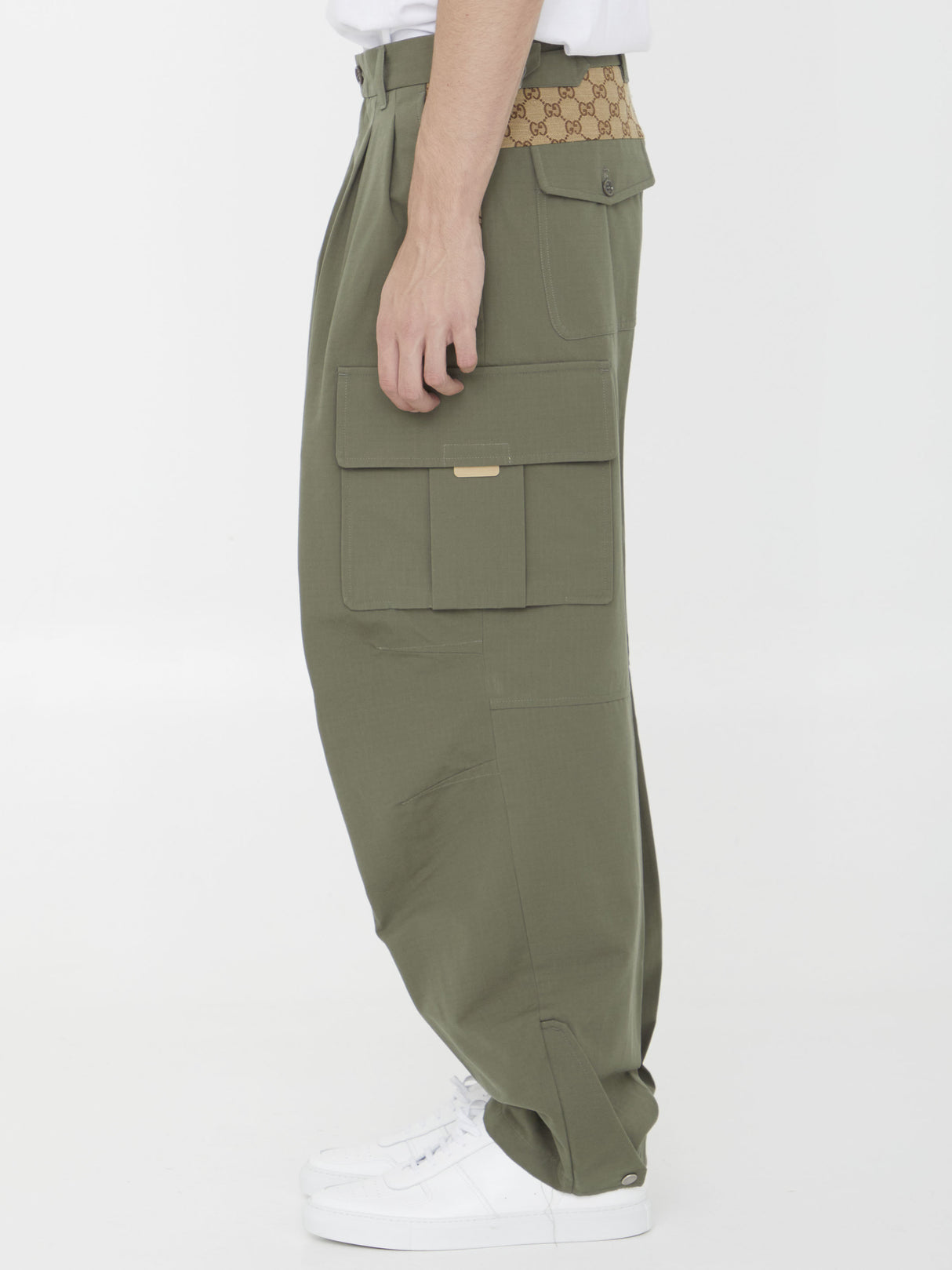 GUCCI Cotton Cargo Trousers with Zipped Ankle Cuffs