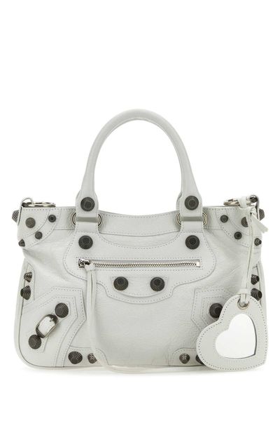 BALENCIAGA Studded Leather Tote Handbag in White for Women