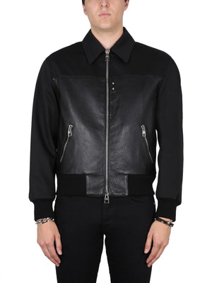 ALEXANDER MCQUEEN Men's Premium Leather Bomber Jacket with Zipper Closure