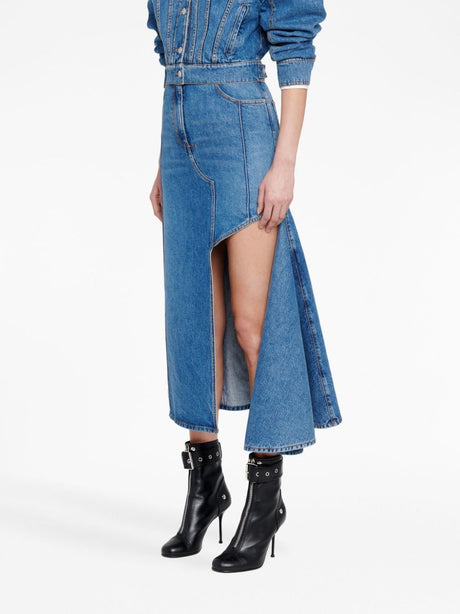 ALEXANDER MCQUEEN Cut-Out Detailing Denim Midi Skirt