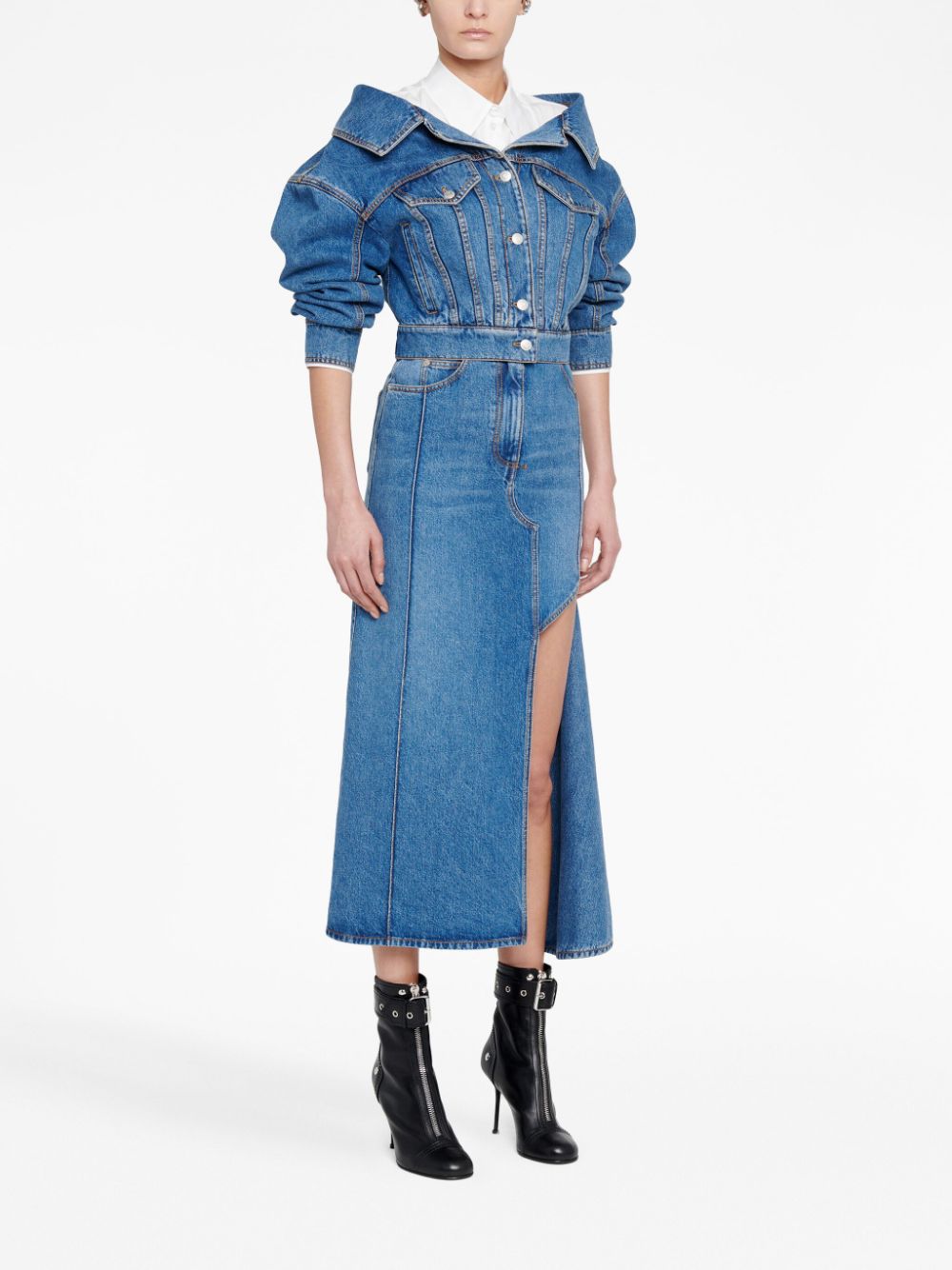 ALEXANDER MCQUEEN Blue Denim Midi Skirt | FW23 Collection