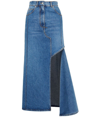 ALEXANDER MCQUEEN Blue Denim Midi Skirt | FW23 Collection