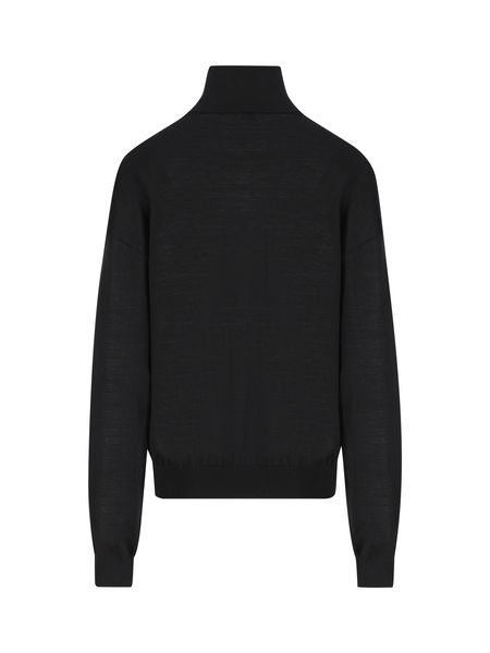 SAINT LAURENT 女性用ブラックウールタートルネックプルオーバー - FW23コレクション