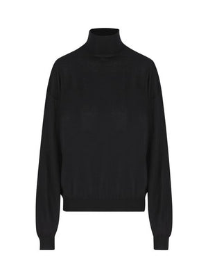 SAINT LAURENT 女性用ブラックウールタートルネックプルオーバー - FW23コレクション