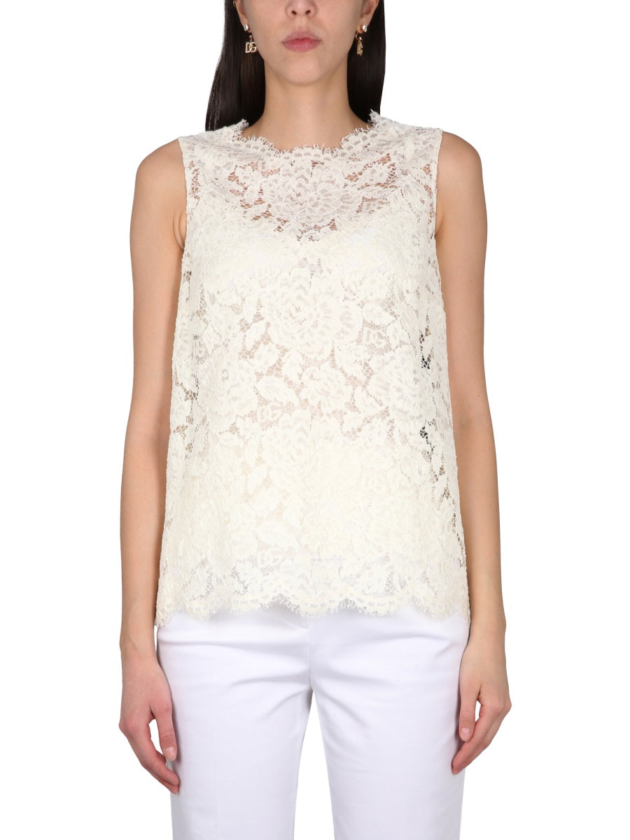 DOLCE & GABBANA Logoded Stretch Lace Top for Women