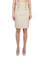 BALMAIN Linen Midi Skirt with Embossed Detailing