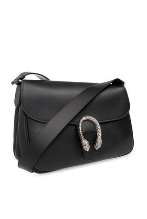 GUCCI Timeless Black Grained Leather Dionysus Shoulder Handbag for Fashion-Conscious Men